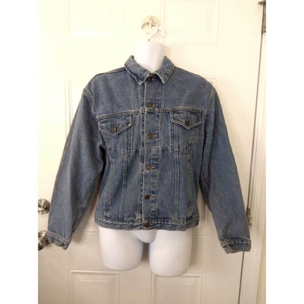 EST 1976 men's blue button front jean jacket with four front pockets